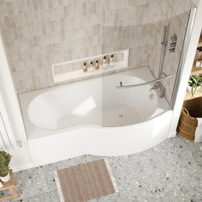 B Shape Bathtub, Front Panel and Bath Screen with Rail - Chrome Profile