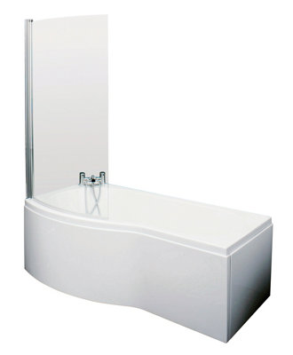 B Shape Left Hand Shower Bath Bundle - Includes Tub, Curved 6mm Safety Glass Screen and Front Panel -  1500mm - Balterley