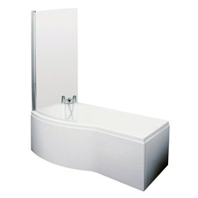 B Shape Left Hand Shower Bath Bundle - Includes Tub, Curved 6mm Safety Glass Screen and Front Panel -  1500mm - Balterley