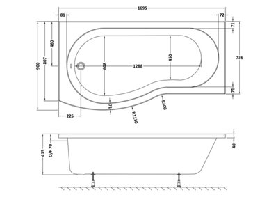 B Shape Left Hand Shower Bath Tub & Leg Set (Waste & Panels Not Included) - 1700mm - Balterley