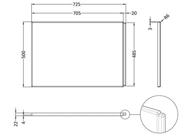 B Shaped Curved Shower Bath Acrylic End Panel - 700mm - White - Balterley