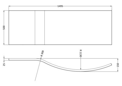 B Shaped Curved Shower Bath Acrylic Front Panel - 1500mm - White - Balterley