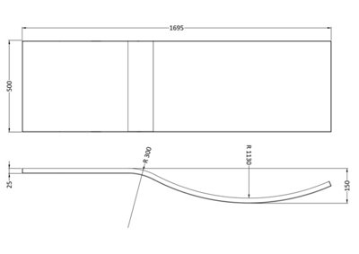B Shaped Curved Shower Bath Acrylic Front Panel - 1700mm - White - Balterley