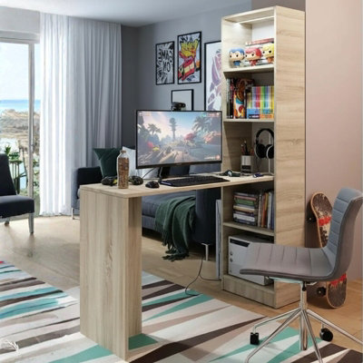 B1 Universal Desk with Shelves Storage Unit for Office and Home Oak ...