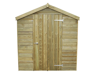 A timber shed with an apex roof, featuring a pointed peak in the center to allow rainwater to run off both sides.