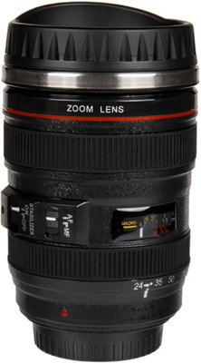 B4E Camera Lens Mug with Stainless Steel Insert, Black, x x 15 cm