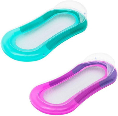 B4E Set Of 2 Inflatable Aqua Loungers with Blue and Pink Colour, Inflatable WaterLoungers For Adults