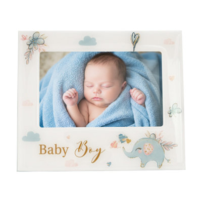 Baby Boy Baby Picture Frame with Duck Egg Blue Elephant and Hearts