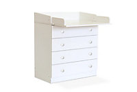 Baby Changing 4 Drawer Unit, Changing Board and Storage, White
