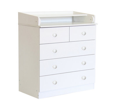 Baby Changing 5 Drawer Unit, Changing Board and Storage, White