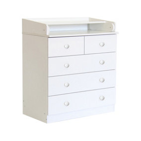 Baby Changing 5 Drawer Unit, Changing Board and Storage, White