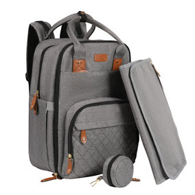Baby Changing Bag with Pacifier Holder Changing Mat Stroller Straps Diaper Bag - Grey