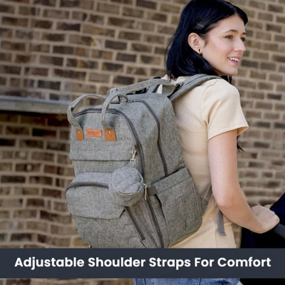 Baby Changing Bag with Pacifier Holder Changing Mat Stroller Straps Diaper Bag - Grey - 3