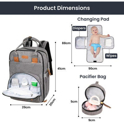 Baby Changing Bag with Pacifier Holder Changing Mat Stroller Straps Diaper Bag - Grey - 4