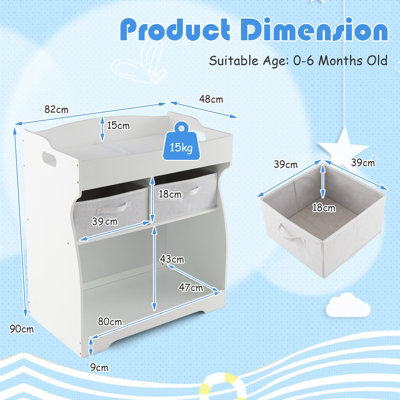 Baby Changing Table Nursery Dresser w Waterproof Diaper Changing Pad Safety Belt and Removable Drawers Diaper