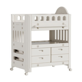 Baby Changing Table with 4 Drawers and 1 Storage Shelf Mobile Changing Station with Adjustable Height