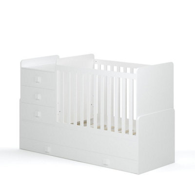 Baby Convertible Cot to Cotbed 4 in 1 Storage Changing Area White