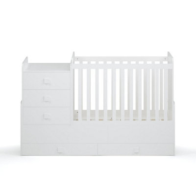 Baby Convertible Cot to Cotbed, 4 in 1, Storage, Changing Area, White