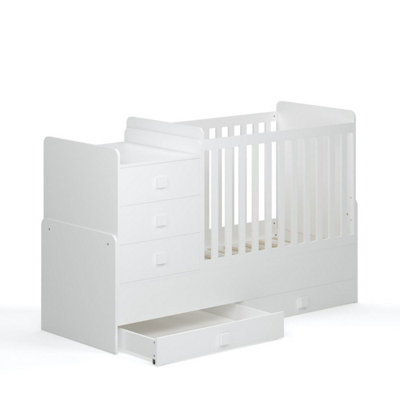 Baby Convertible Cot to Cotbed 4 in 1 Storage Changing Area White