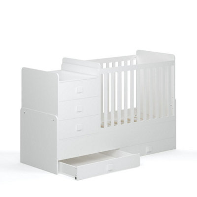 Baby Convertible Cot to Cotbed, 4 in 1, Storage, Changing Area, White