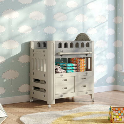 Baby Diaper Changing Table with 4 Drawers and Storage Shelf with Adjustable Height