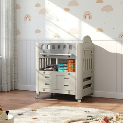 Baby Diaper Changing Table with 4 Drawers and Storage Shelf with Adjustable Height
