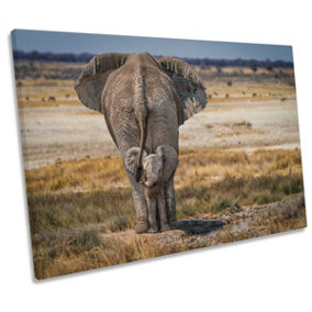 Baby Elephant with Mum Wildlife CANVAS WALL ART Print Picture (H)30cm x (W)46cm