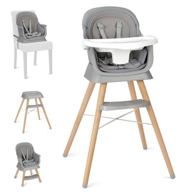 Baby High Chair, 6 in 1 Convertible Wooden High Chair - Cream