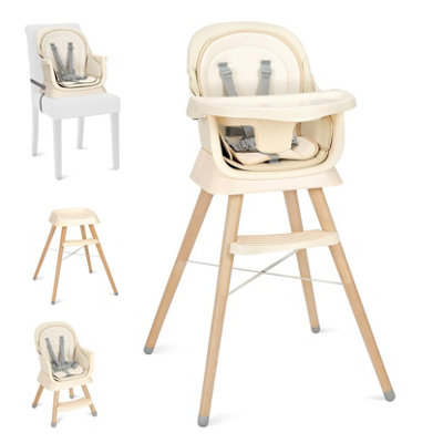 Baby High Chair, 6 in 1 Convertible Wooden High Chair - Grey