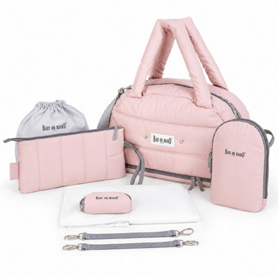 Baby On Board Puffer Jacket Chic Rose Changing Bag with Mat Insulated ...