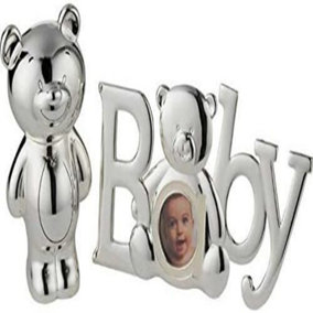 Baby Photo Picture Frame Teddy Bear Piggy Bank Silver Plated Gift Christening