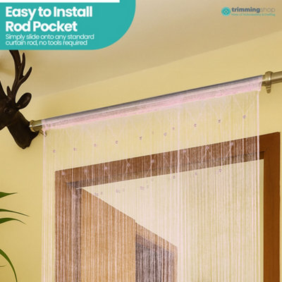 Baby Pink Glitter Beaded String Polyester Curtain, Fly Screen Room ...