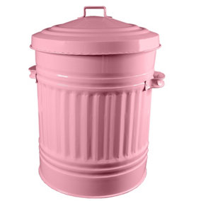 Baby Pink Metal Bin with Dustbin Lid Strong Steel 30L Bin Ideal for the Home Kitchen Rubbish Waste Bin Animal Feed Pet Food Bin