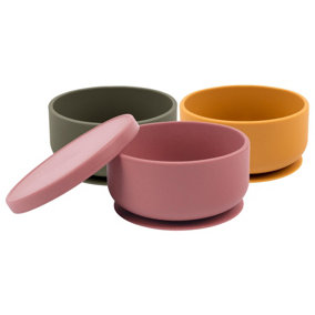Baby Silicone Suction Bowl Set with Lids - Multicolour - Pack of 3