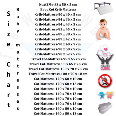 BABY Travel Cot Mattress Sheet, Newborn Crib Travel Bed Mattress - 160 x 70 x 10 cm