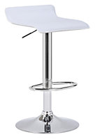 Baceno Single Kitchen Bar Stool, Chrome Footrest, Height Adjustable Swivel Gas Lift, Breakfast Bar & Home Barstool, White