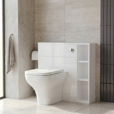 Back to Wall Toilet Unit 800mm White Vanity WC Unit with Storage ...