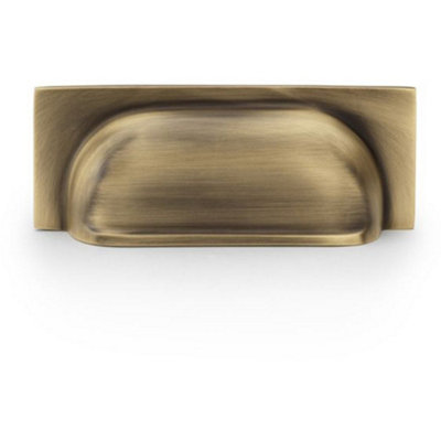 Backplate Cup Handle - Antique Brass 96mm Centres Solid Brass Shaker Drawer Pull