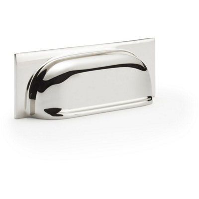 Backplate Cup Handle Polished Nickel 96mm Centres Solid Brass Shaker Drawer Pull