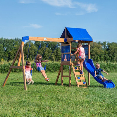 Backyard Discovery Aurora Wooden Swingset Playcentre - Slide, 2 Swings ...