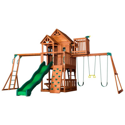 Backyard Discovery Skyfort II Wooden Climbing Frame with 2 x Swings, Trapeze and 1 x Slide