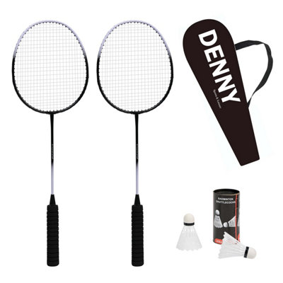 Badminton Set 2 Rackets & Shuttlecocks for Adults & Children, Garden Game Kit, Black
