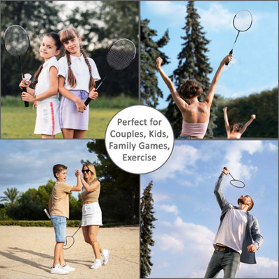 Badminton Set 2 Rackets & Shuttlecocks for Adults & Children, Garden Game Kit, Black