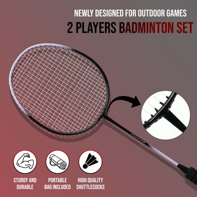 Badminton Set 2 Rackets & Shuttlecocks for Adults & Children, Garden Game Kit, Black
