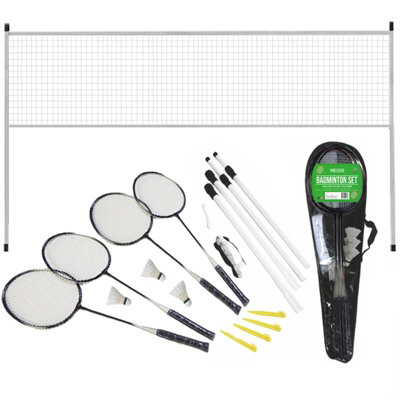 Badminton Set 4 Player Rackets Shuttlecocks Heavy Duty Poles Net Bag Garden Game