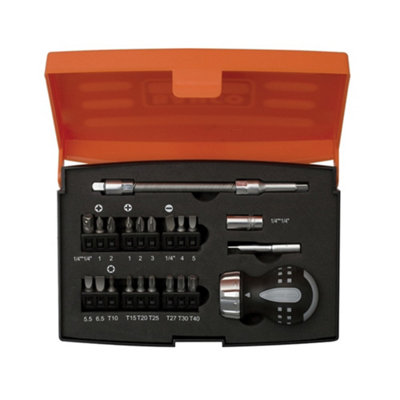 Bahco 22 Piece Stubby Ratchet Screwdriver 1/4" Bit Holder & Bits Set