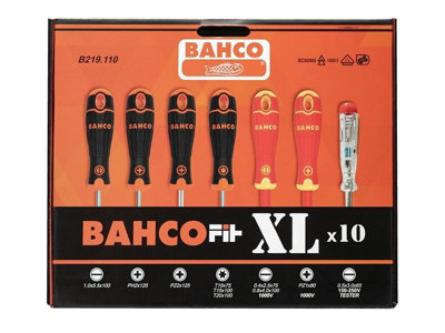BAHCO B219.012 BahcoFit Screwdriver Set With Rubber Grip, Slotted