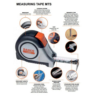 Bahco MTS-8-25-E Metric Imperial 8m 26ft Magnetic Tip Tape Measure
