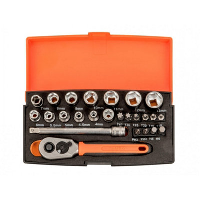 Bahco Sl25 1/4in Drive Socket Set, 25 Piece Multi Colour (One Size)