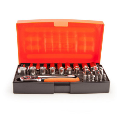 Bahco SL25L Socket & Mechanical Set - Metric 1/4" Dynamic Drive - 37 Piece Set | UK